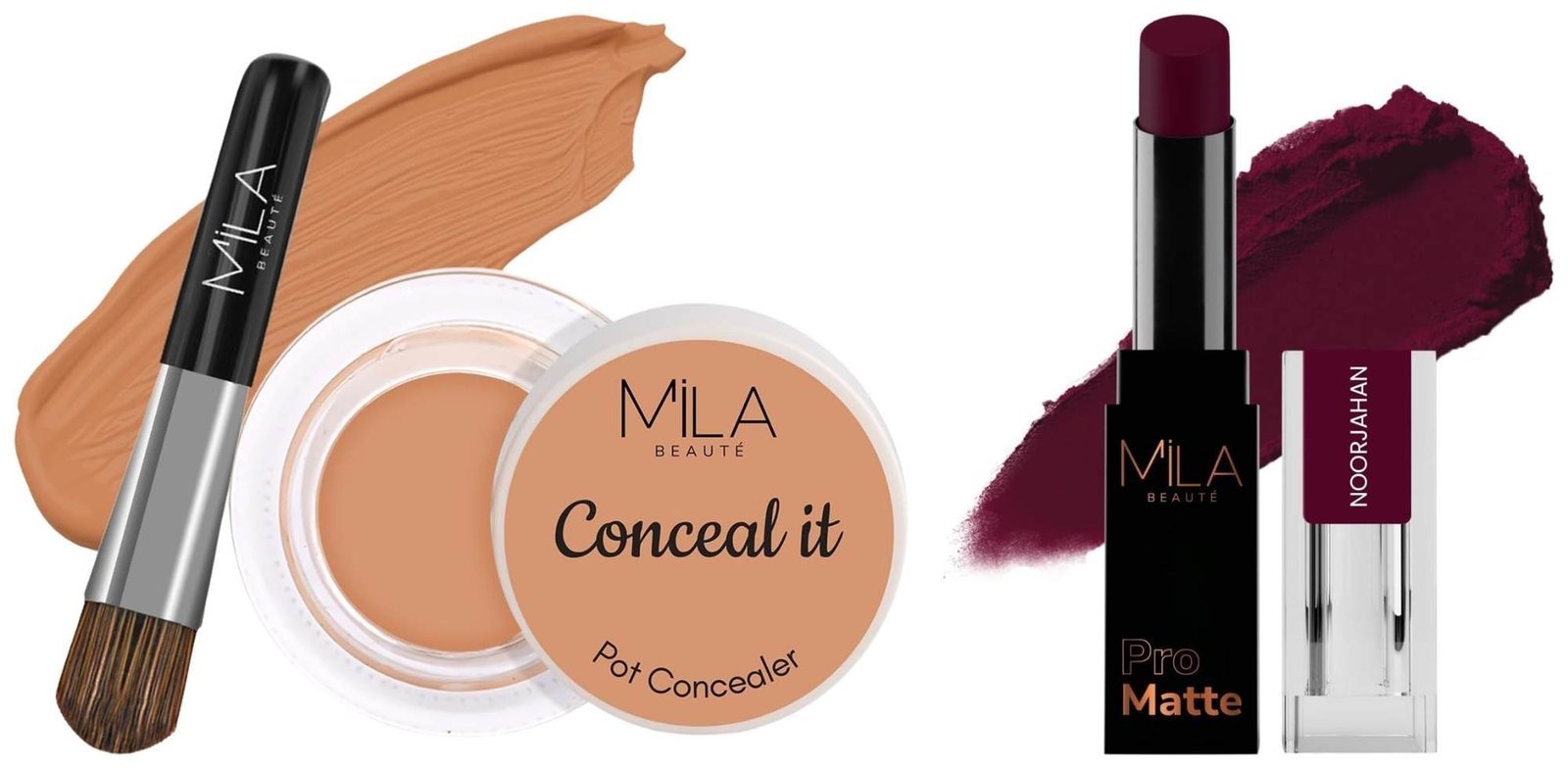 uk61fixVjSYKL-1-1.jpg MILA Beaute Pro Matte Lipstick | Shade - Noorjahan, 4.2g Conceal It Pot Concealer For Face Makeup | Shade - (Rose Beige, 4g) - Fast UK Delivery - Image 1