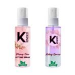 KINDED Combo of Makeup Fixer Setting Spray & Makeup Remover Oil Based Lilac Purple Dual Phase Cleanser Micellar Water Liquid Infused with Aloe Vera Extracts & Jojoba Oil for Girls Women - 60 ml each - Fast UK Delivery