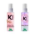 KINDED Combo of Makeup Fixer Setting Spray & Makeup Remover Oil Based Lilac Purple Dual Phase Cleanser Micellar Water Liquid Infused with Aloe Vera Extracts & Jojoba Oil for Girls Women - 60 ml each - Fast UK Delivery