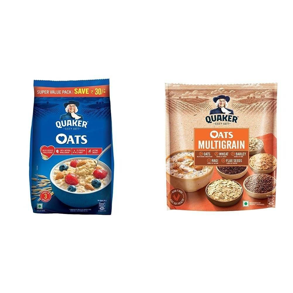 uk61gY1tyuVpL-1.jpg Quaker Oats 2kg | Rolled Oats Wholegrain & Quaker Oats Multigrain 600g, Rolled Oats Wholegrain, High Protein & Fibre for Weight Loss, Dalia Porridge - Fast UK Delivery - Image 1