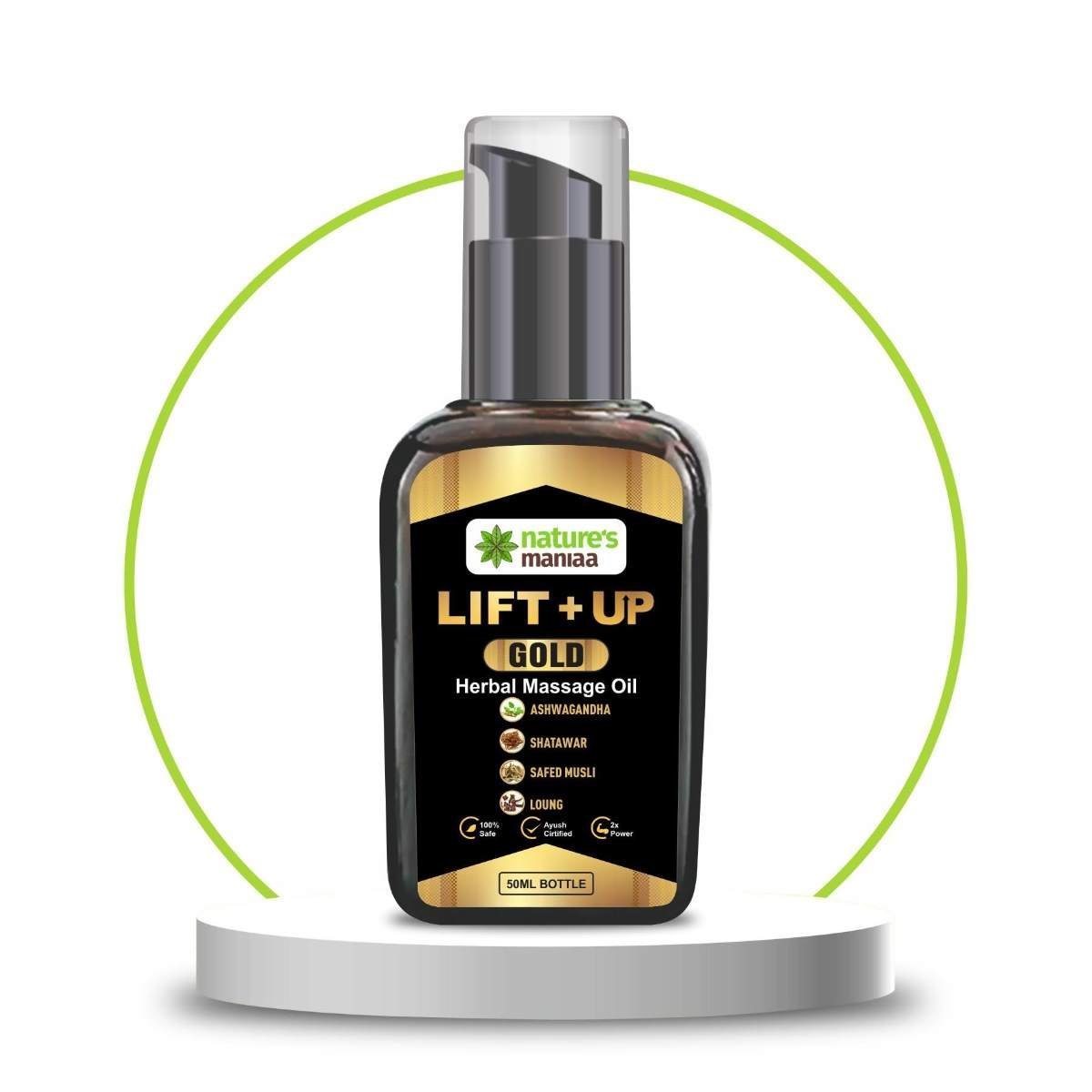 uk61hU46rGL-1.jpg Nature Mania Lift Up Oil for Men | Massage OIl for Men 50 Ml | Pack of 1 | 100% Pure & Natural | Gold Oil - Fast UK Delivery - Image 1
