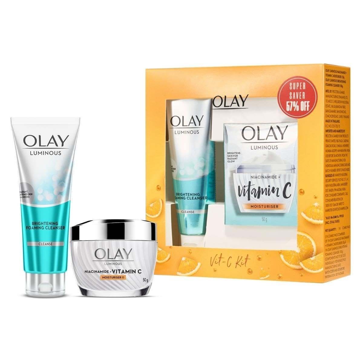 uk61heqQDwCSL-1-1.jpg Olay Vitamin C Kit for 2X Glow | Vitamin C Cream with Free Cleanser l Even Glow and Smooth Texturee | With Niacinamide l Normal, Oily, Dry & Combination Skin l Parabens & Sulphate free | Pack of 2 - Fast UK Delivery - Image 1