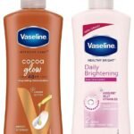 Vaseline Healthy Bright Body Lotion 400 ml, Daily Brightening Moisturizer with Sunscreen for Dry Skin, Gives Non-Greasy Glowing Skin - & Vaseline Intensive Care Cocoa Glow Body Lotion, 400 ml - Fast UK Delivery