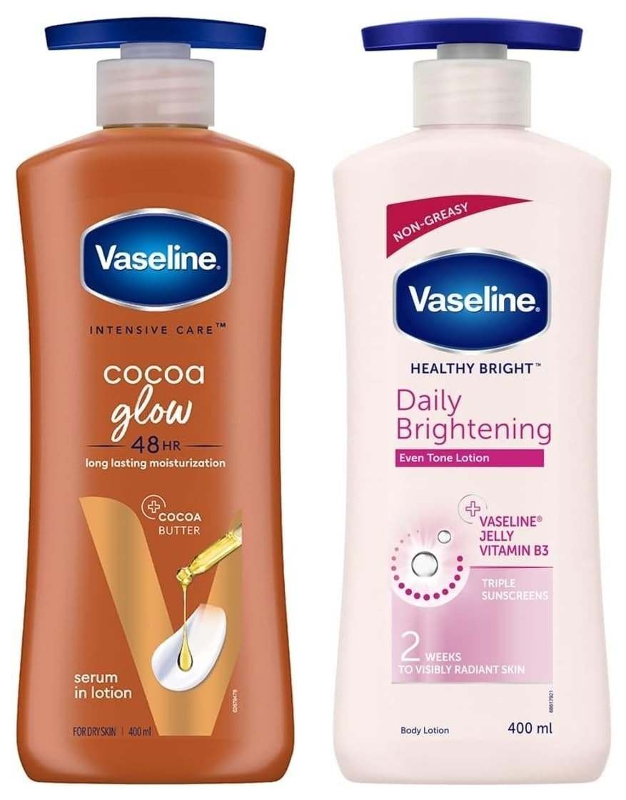 uk61iBi1dhhRL-1-1.jpg Vaseline Healthy Bright Body Lotion 400 ml, Daily Brightening Moisturizer with Sunscreen for Dry Skin, Gives Non-Greasy Glowing Skin - & Vaseline Intensive Care Cocoa Glow Body Lotion, 400 ml - Fast UK Delivery - Image 1