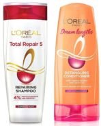 L'Oreal Paris Total Repair 5 Repairing Shampoo with Keratin XS, 192.5ml & L'Oreal Paris Dream Lengths Conditioner, 192.5 ml - Fast UK Delivery
