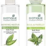 Biotique Morning Nectar Nourish & Hydrate Body Wash For Visibly Flawless Skin, 200ml & Biotique Basil & Parsley Revitalizing Body Wash, 200ml - Fast UK Delivery