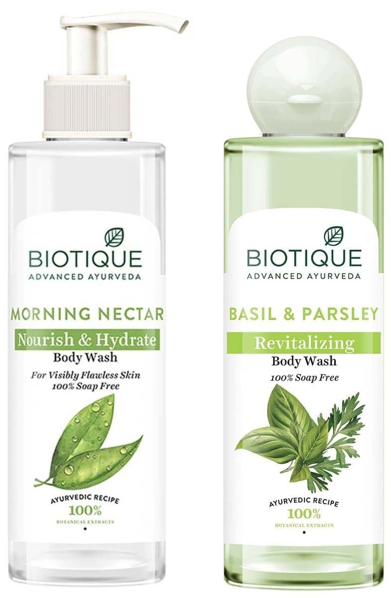 uk61ivZzcdr9L-1-1.jpg Biotique Morning Nectar Nourish & Hydrate Body Wash For Visibly Flawless Skin, 200ml & Biotique Basil & Parsley Revitalizing Body Wash, 200ml - Fast UK Delivery - Image 1