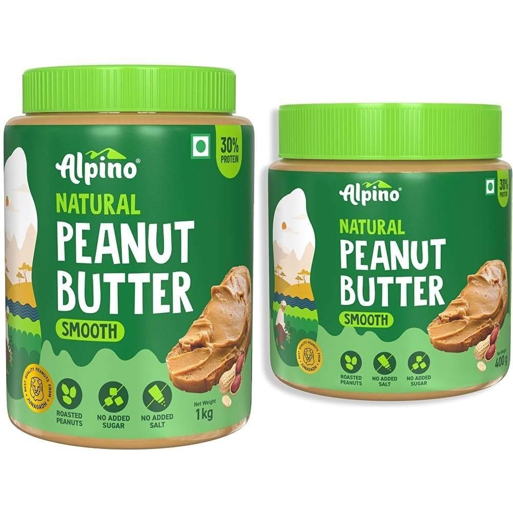 uk61ixXIqHtmL-1.jpg ALPINO Natural Peanut Butter Smooth 1kg - Made with 100% Roasted Peanuts - 30g Protein & ALPINO Natural Peanut Butter Smooth 400g - Made with 100% Roasted Peanuts - 30g Protein - Fast UK Delivery - Image 1