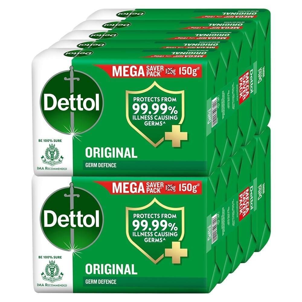 uk61ixqMXc57L-1-1.jpg Dettol Original Germ Protection Bathing Bar Soaps - 150g Pack of 10|| Kills 99.99% germs - 1500g - Fast UK Delivery - Image 1
