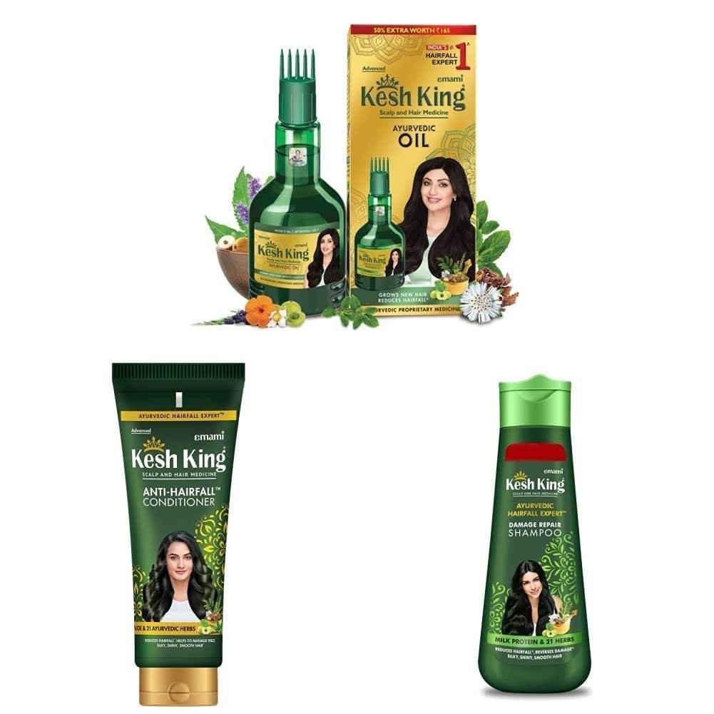 uk61jGx5iu9DL-1-1.jpg Kesh King Ayurvedic Anti Hairfall Hair Oil, 300ml & Kesh King Scalp and Hair Medicine Anti-Hairfall Conditioner, 200 ml & Emami Kesh King Damage Repair Shampoo, 340ml - Fast UK Delivery - Image 1