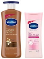 Vaseline Intensive Care 24 hr nourishing Cocoa Glow Body Lotion with Cocoa And Shea Butter- 400 ml & Vaseline Healthy Bright Daily Brightening Body Lotion, 200 ml - Fast UK Delivery