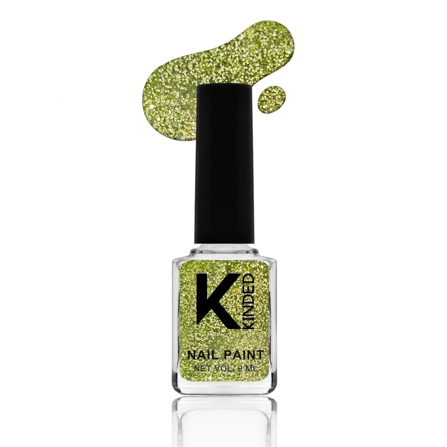 uk61k-j5sf4AL-1-1.jpg KINDED Nail Paint Long Lasting Lacquer Nail Art Nail Polish Enamel Nail Polish Glitter Topper Coat for Girls Women (9 ml, Glittery Finish, Shade 46 Glitz Kiwi Green) - Fast UK Delivery - Image 1