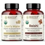 Rooted Active Naturals USDA Organic Lion's Mane and Reishi Mushroom Extract Capsules, 30 Days Supply, 500mg - Fast UK Delivery