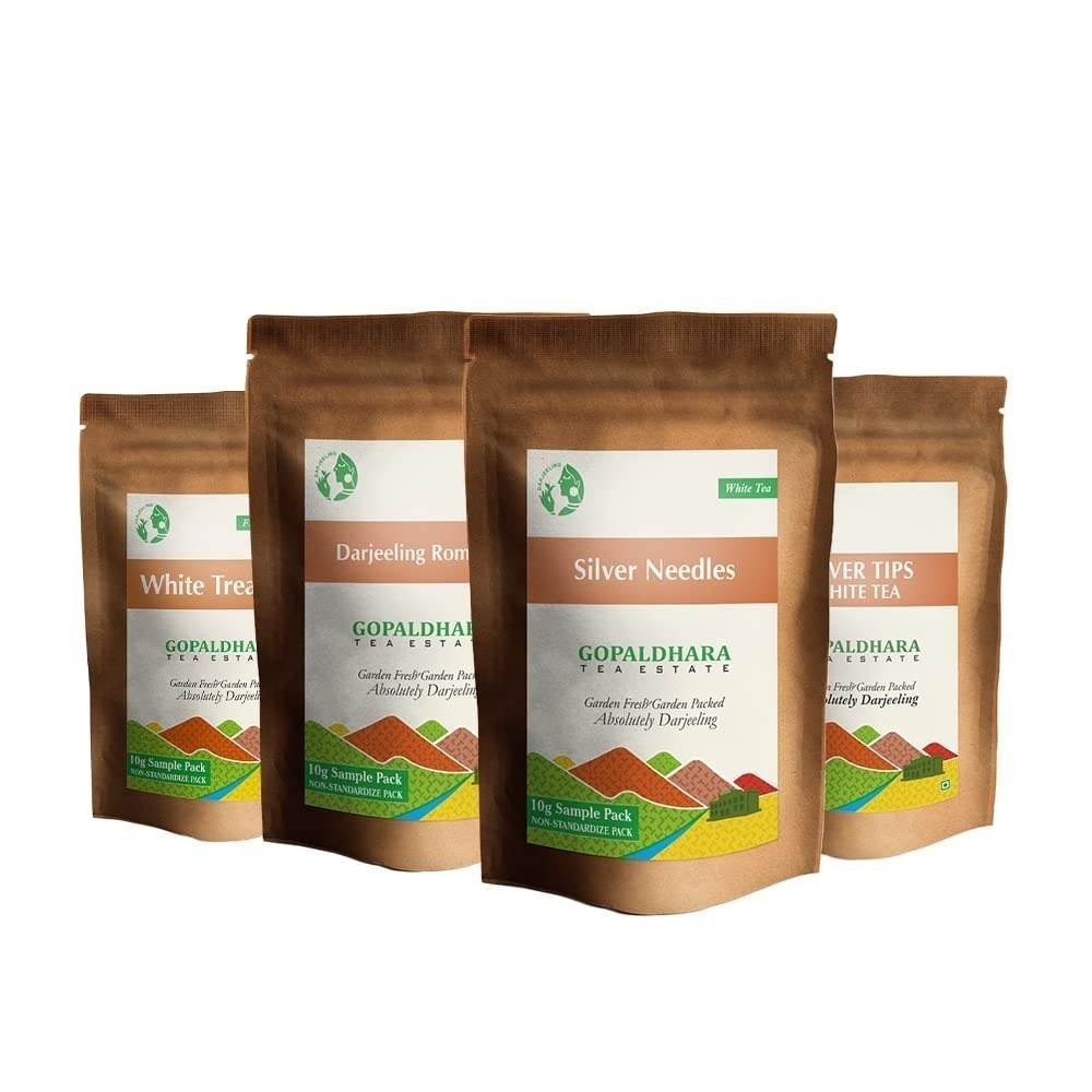 uk61lA-60F8xL-1-1.jpg Gopaldhara Darjeeling White Teas Sample Pouches (Pack of 4 Teas - 10 Grams Each) - Special FTGFOP1 Teas From Gopaldhara Tea Estate Highest Elevation (7000Ft.) - Fast UK Delivery - Image 1