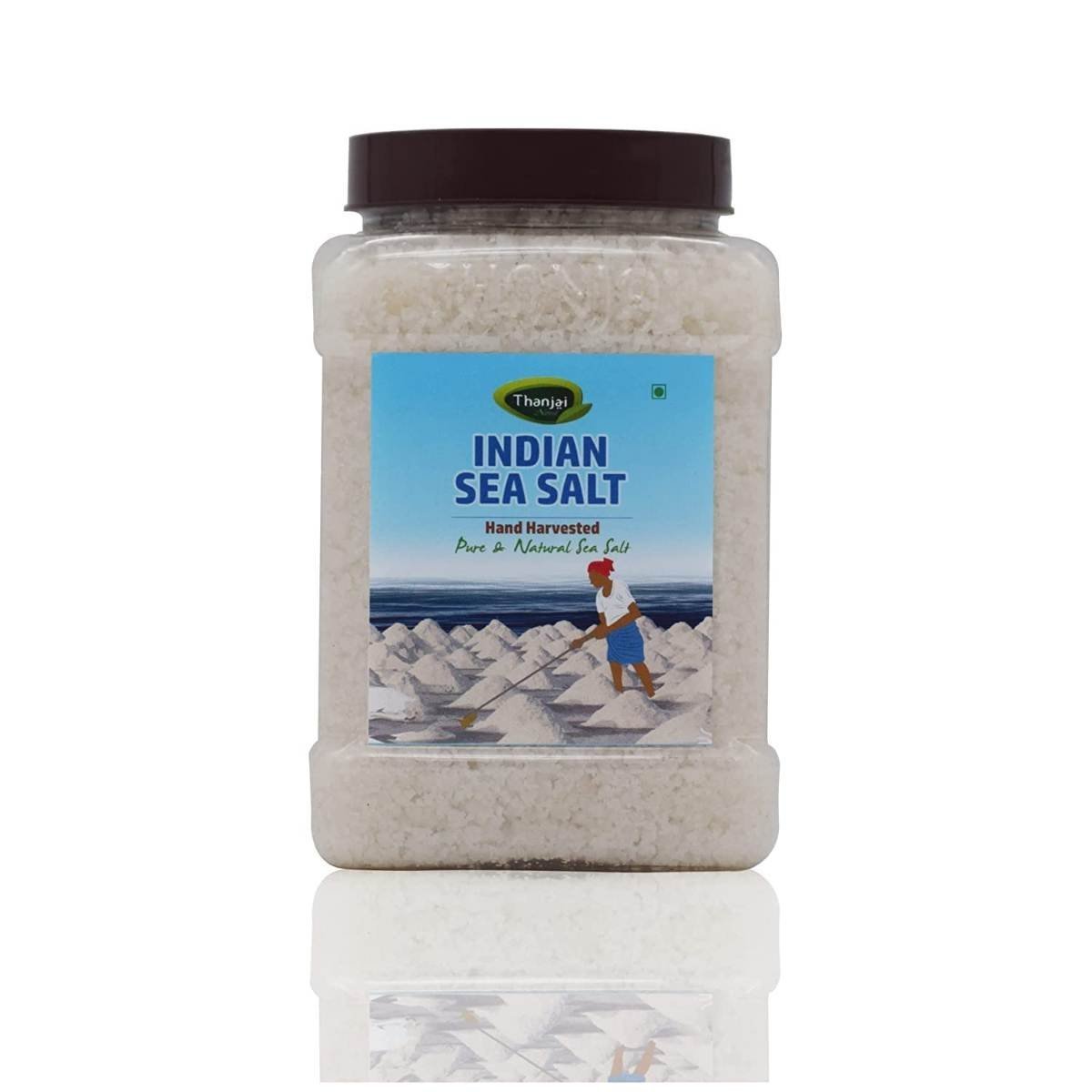 uk61lAznX8feL-1.jpg Thanjai Natural 1kg Indian Sea Salt, Aids Digestion, Flatulence, Rich in Iodine, Potassium, Magnesium, Unprocessed Table Salt (Jar) - Fast UK Delivery - Image 1
