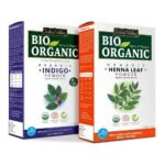 INDUS VALLEY Organic Indigo Powder and Red Henna Leaf Powder - (100g+100g=200g) Combo - Fast UK Delivery