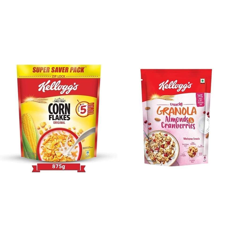 uk61lnJqejhXL-1-1.jpg Kellogg's Combo, Kellogg's Corn Flakes Original, Breakfast Cereal, 875gms Pack and Kellogg's Crunchy Granola Almonds and Cranberries 460g - Fast UK Delivery - Image 1