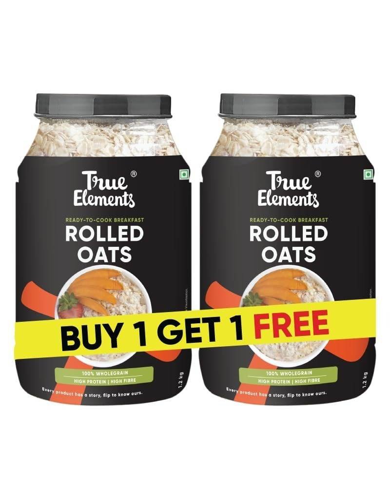 uk61mA3h8xOML-1.jpg True Elements Rolled Oats 1.2kg (Pack of 2) 100% Whole Grain, High Fiber & Protein Breakfast Cereal - Fast UK Delivery - Image 1