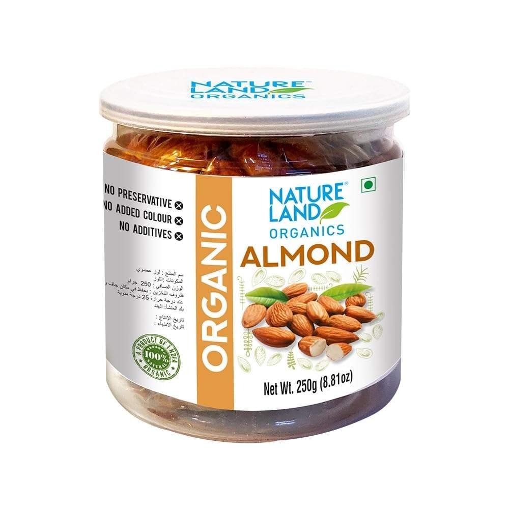 uk61mKTMjx6WL-1.jpg Natureland Organics Almonds 250 Gm, Healthy Organic Dry Fruits - Fast UK Delivery - Image 1