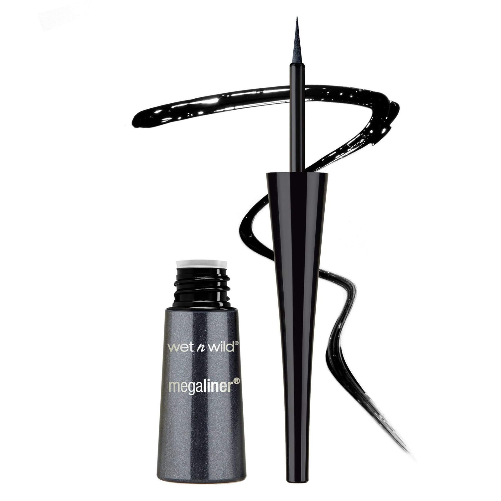 uk61nv9Pj2sbL-1-1.jpg Wet n Wild Megaliner Liquid Eyeliner, Rich, Fluid and Pigmented Formula with Precise and Flexible Applicator, Dries Quickly, Black Shade - Fast UK Delivery - Image 1