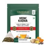 VAHDAM, Vedic Kadha Herbal Tea Bags - 50 Pyramid Tea Bags| Caffeine Free, Non-GMO, Gluten-Free | 100% Pure Herbal Tisane - Earthy & Savory | Whole Loose-Leaf Tea Bags | Resealable Ziplock Pouch - Fast UK Delivery