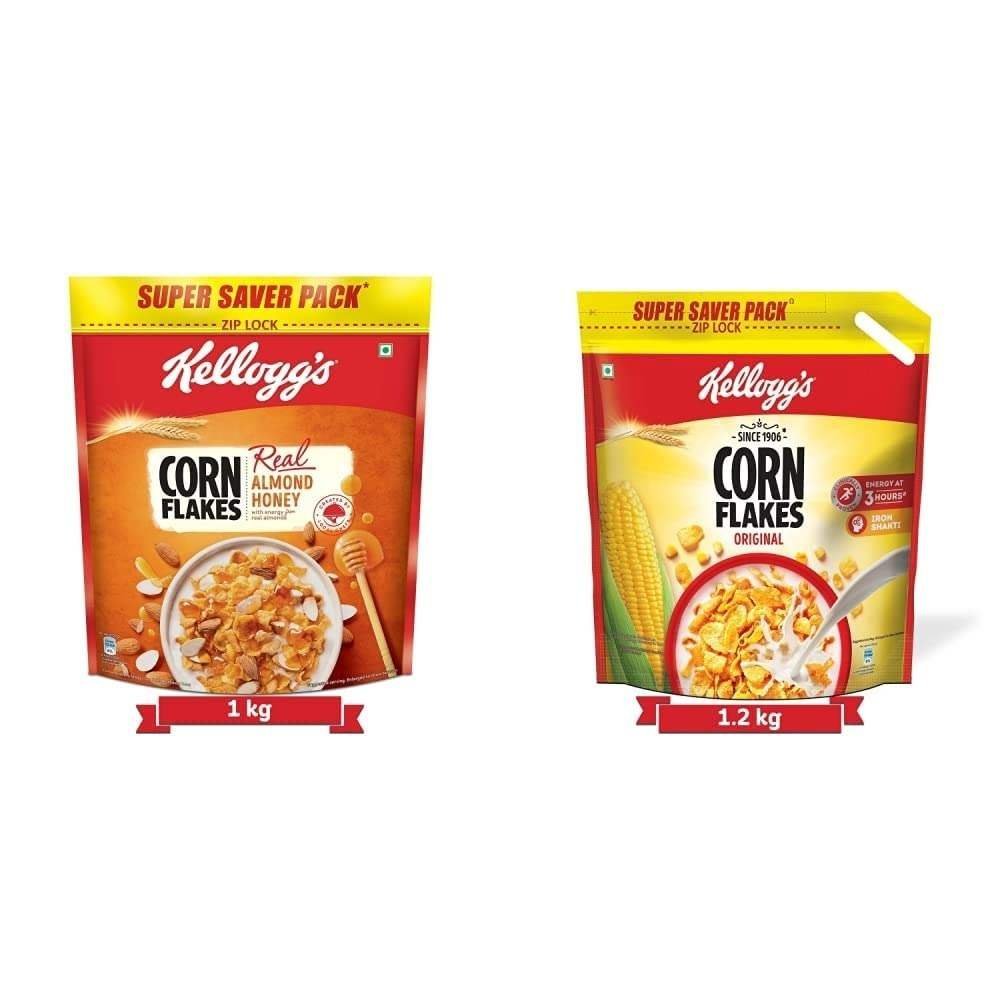 uk61pTDjqypcL-1-1.jpg Kellogg's Combo, Kellogg's Corn Flakes Real Almond and Honey, 1 kg and Kellogg's Corn Flakes Original, 1.2 kg - Fast UK Delivery - Image 1