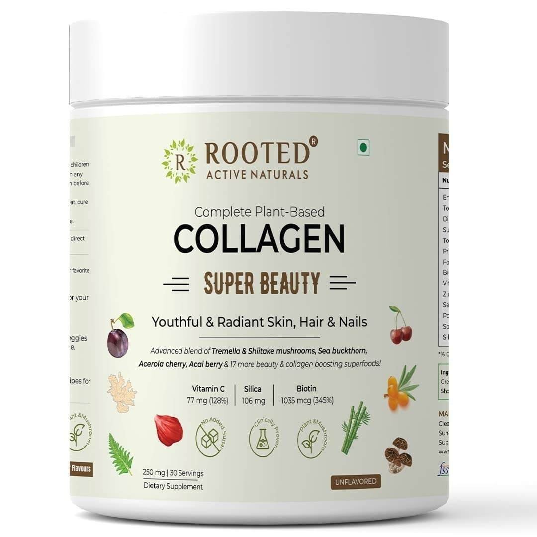 uk61pwyetTzrL-1-1.jpg Rooted Actives Plant Based Collagen Supplement, 250 G | Tremella Mushrooms, Biotin, Silica, Vit C & 17 Beauty Boosters | No Sugar | Collagen Booster | Collagen Supplements For Women & Men - Fast UK Delivery - Image 1