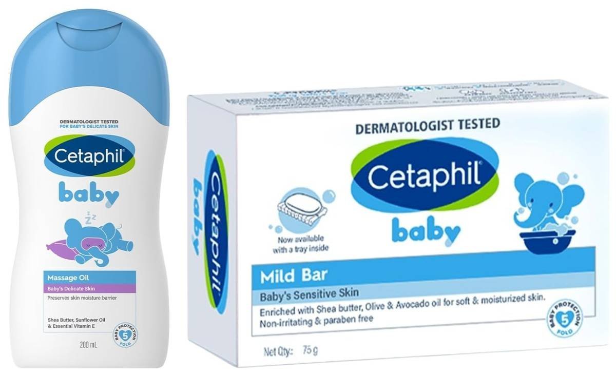 uk61qfVieo2SL-1-1.jpg Cetaphil Baby Massage Oil, 200 ml, White&Cetaphil Baby Mild Bar 75gm, Kids Soap for Bath, White, Medium - Fast UK Delivery - Image 1