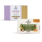 Ayouthveda Handmade Herbal Soap Combo, Indian Clay Soap & Delicate Skinpure Castile Soap (100g Each) |Made with Sandalwood Oil, Multani Mitti & Coconut Oil | Brightens Skin | Handmade | Free from Harsh Chemicals - Fast UK Delivery