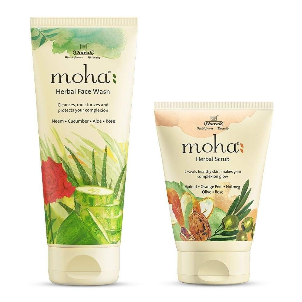 uk61qkMTShyRL-1-1.jpg Moha: Herbal Face Wash 200 ml with Herbal Scrub 50 ml | Aloe, Cucumber, Rose, Neem and Yashtimadhu | Combo Pack of 2 - Fast UK Delivery - Image 1