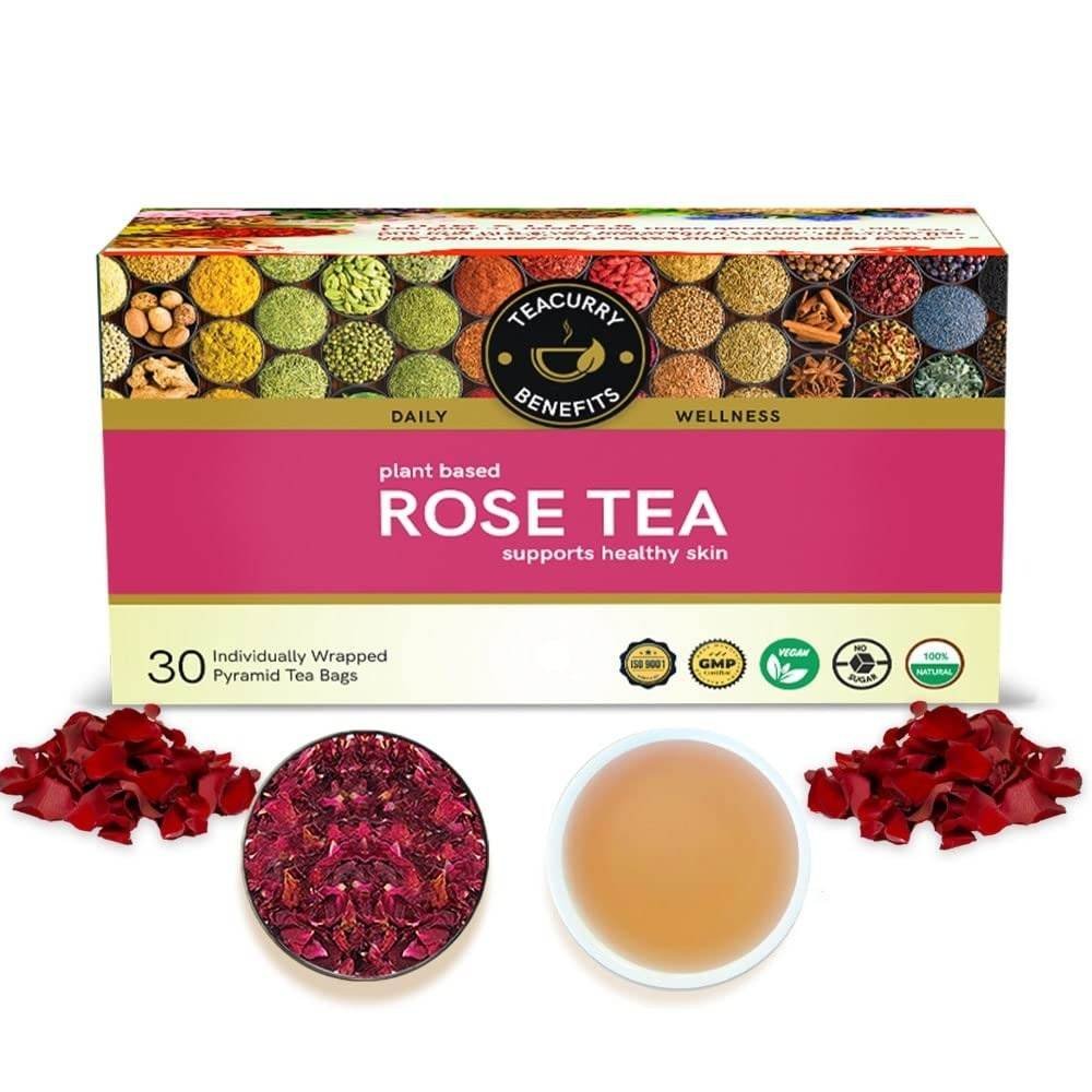 uk61qxId3t1rL.jpg TEACURRY Rose Petal Tea - 30 Rose Tea Bags | Helps Lose Weight, Boosts Digestion, Relieves Anxiety, Increases Skin Glow | Rose Tea Petals | Petals Tea Bag Detox - Fast UK Delivery - Image 1