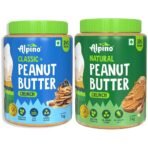 Alpino Peanut Butter Crunch, 1kg & ALPINO Natural Peanut Butter Crunch 1kg - 100% Roasted Peanuts - 30g Protein - Fast UK Delivery