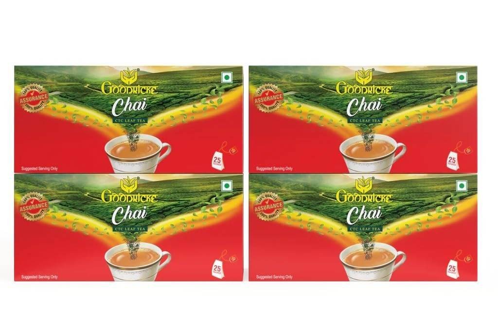 uk61rKFCxCKBL-1.jpg GOODRICKE Ctc Leaf Tea Bag - 25 Tea Bags (Pack Of 4) | Enticing Colour & Superior Taste | Sweet Lasting Aftertaste | Irresistible Aroma, Assam, 180 Gram - Fast UK Delivery - Image 1