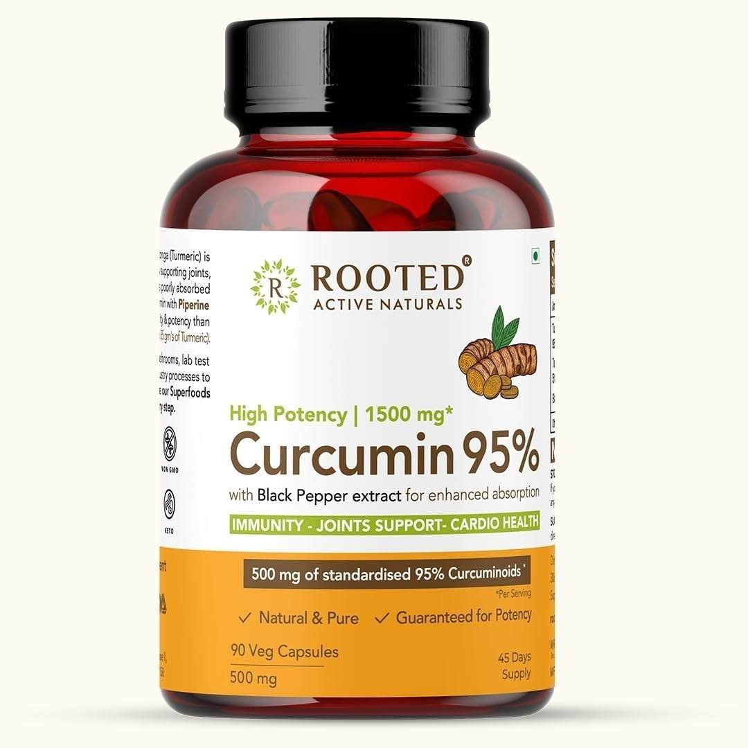 uk61rgPReKZtL-1-1.jpg Rooted Actives Curcumin Capsules (95%) With Black Pepper Extract | For Immunity, Joints Cardio Health | 90 Veg Capsules, 500 Mg (Curcumin Capsules (95%) With Black Pepper Extract) - Fast UK Delivery - Image 1