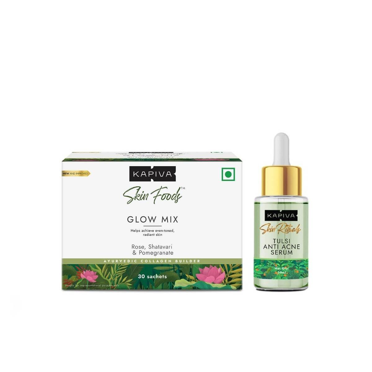uk61sEJjbI8vL-1.jpg KAPIVA SKIN RITUALS TULSI ANTI ACNE SERUM 30 ML+KAPIVA SKIN FOODS GLOW POWDER 108 GRAM - Fast UK Delivery - Image 1