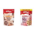Kellogg's Crunchy Granola Chocolate & Almonds, Multigrain Flakes, 450g And Muesli 21% Fruit and Nut, High in Iron, Source of Fibre, Naturally Cholesterol Free, 750g Pack both are Breakfast Cereal - Fast UK Delivery