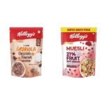 Kellogg's Crunchy Granola Chocolate & Almonds, Multigrain Flakes, 450g And Muesli 21% Fruit and Nut, High in Iron, Source of Fibre, Naturally Cholesterol Free, 750g Pack both are Breakfast Cereal - Fast UK Delivery