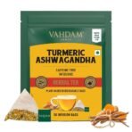 VAHDAM, Turmeric Ashwagandha Herbal Tea Bags (50 Count) 100% Pure Herbal Blend - Turmeric, Ashwagandha, Lemongrass, Black Pepper & Licorice | Resealable Ziplock Pouch - Fast UK Delivery