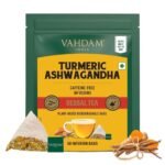 VAHDAM, Turmeric Ashwagandha Herbal Tea Bags (50 Count) 100% Pure Herbal Blend - Turmeric, Ashwagandha, Lemongrass, Black Pepper & Licorice | Resealable Ziplock Pouch - Fast UK Delivery