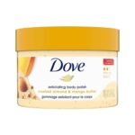 Dove Exfoliating Body Polish Scrub for Dry Skin with Crushed Almond and Mango Butter, Gently Exfoliates and Moisturizes to Reveal Instantly Soft, Smooth & Healthy Skin, Naturally Derived Ingredients, Sulfate-Free, Fruity Scent, 298g - Fast UK Delivery