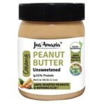 Jus' Amazin Creamy Peanut Butter - Unsweetened (325g) | 27.8% Protein | Only 100% Pure Peanuts - no added Sugar/Salt/Hydrogenated Fats/Emulsifiers | Dairy Free, Keto | Clean Nutrition, 0% Chemcials - Fast UK Delivery