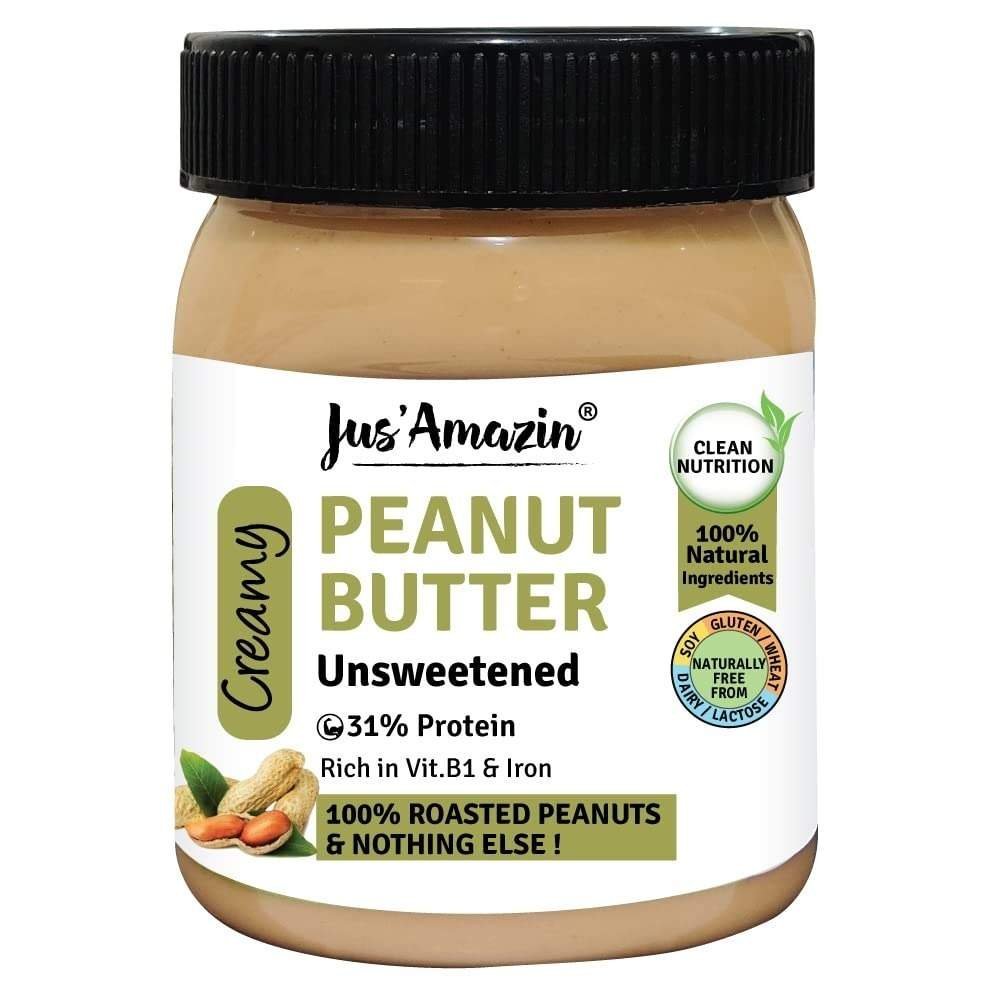 uk61tTNBSgqRL-1-1.jpg Jus' Amazin Creamy Peanut Butter - Unsweetened (325g) | 27.8% Protein | Only 100% Pure Peanuts - no added Sugar/Salt/Hydrogenated Fats/Emulsifiers | Dairy Free, Keto | Clean Nutrition, 0% Chemcials - Fast UK Delivery - Image 1