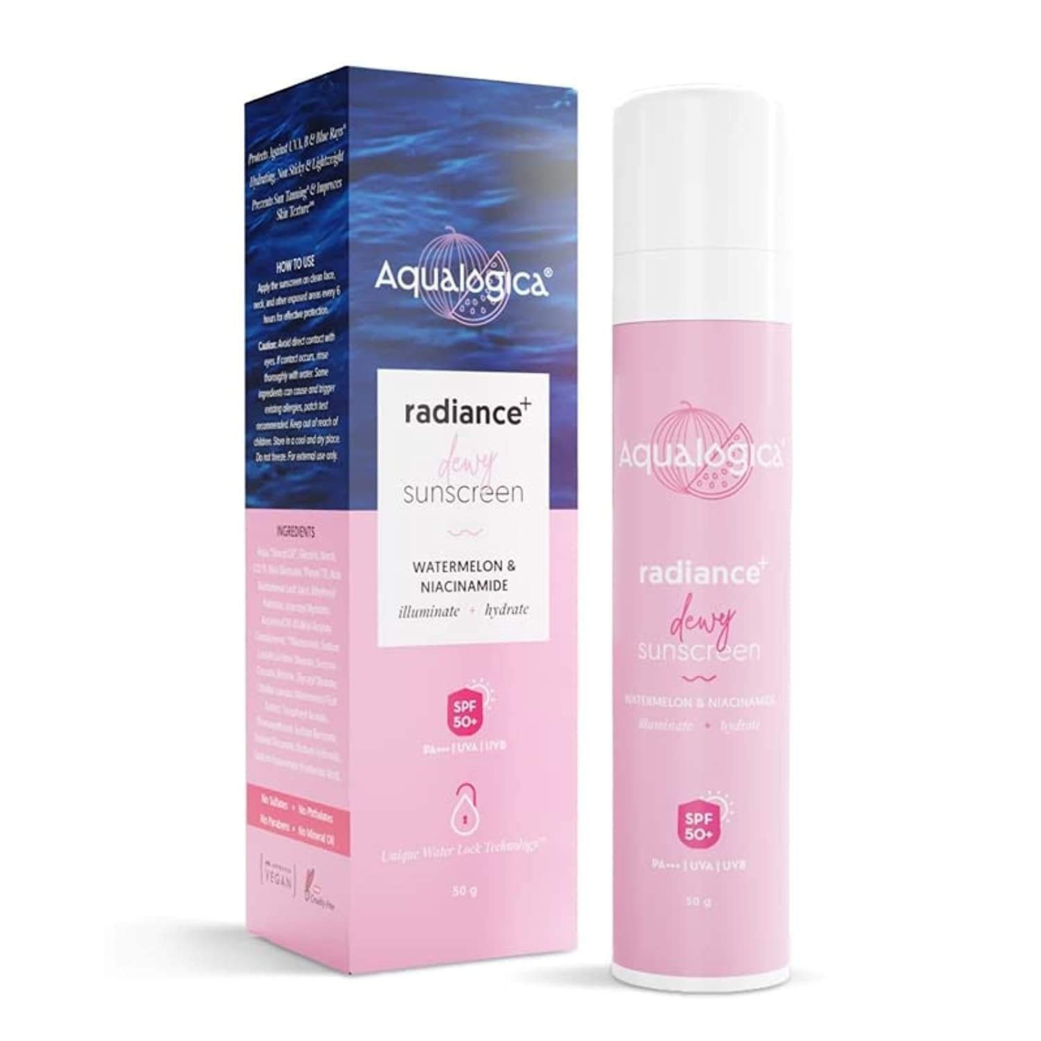 uk61tYs4x0GmL-1-1.jpg Aqualogica Radiance+ Dewy Sunscreen SPF 50+ PA+++ | Lightweight texture for oily, combination, acne prone skin | Broad spectrum protection | No white cast, Non greasy | For Men & Women | 50g - Fast UK Delivery - Image 1