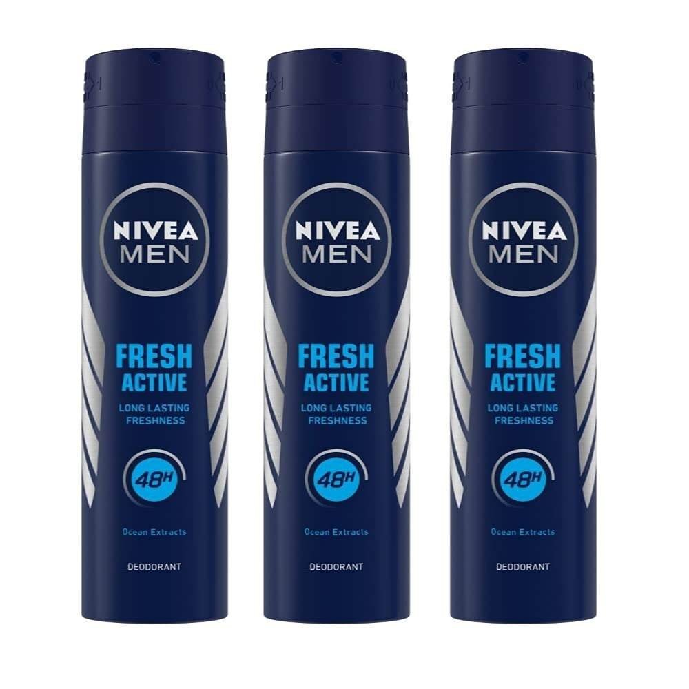 uk61u5Q5fwp9L-1-1.jpg Nivea Men Deodorant Spray, Fresh Active, 150Ml (Pack Of 3) - Fast UK Delivery - Image 1