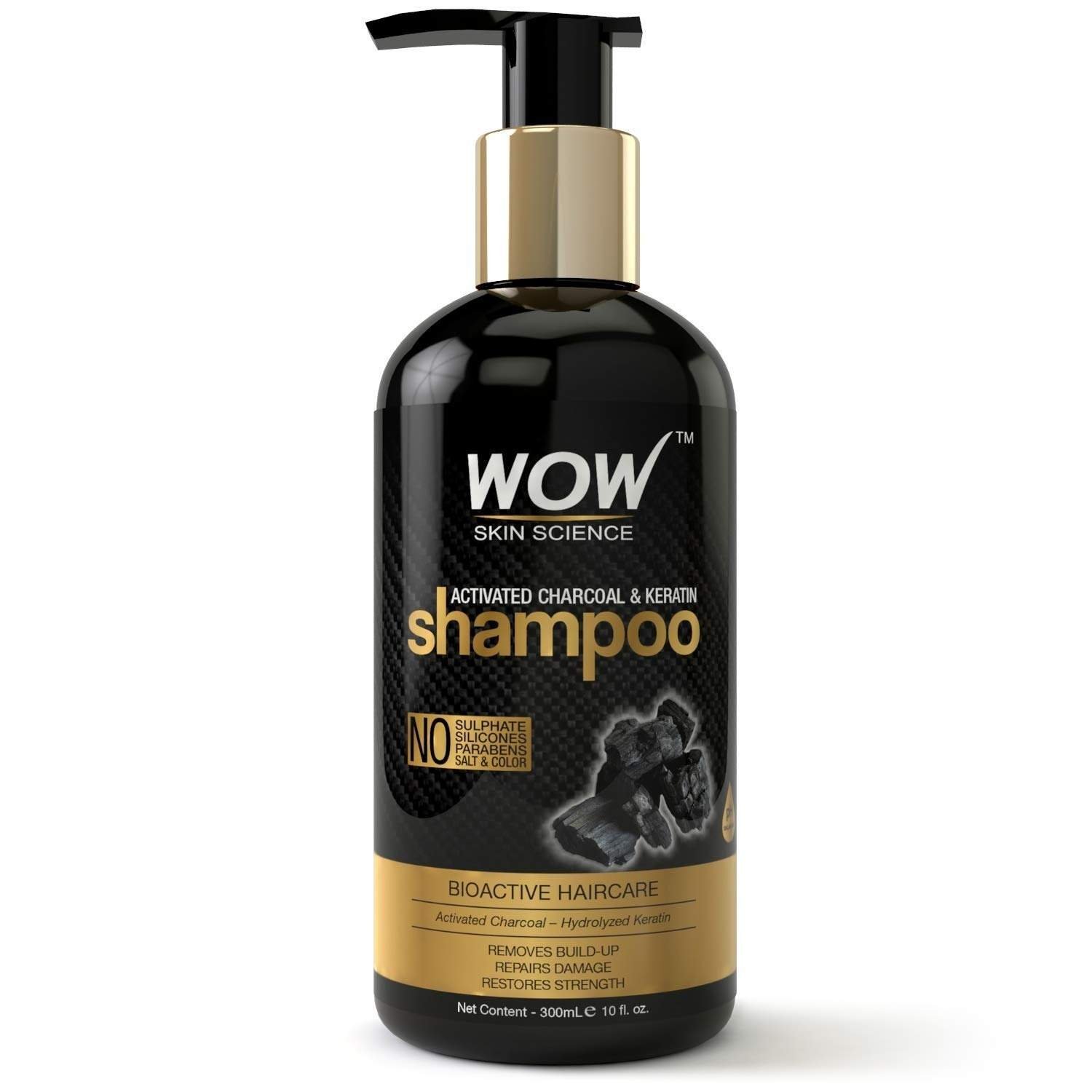 uk61uCJadzUbL-1-1.jpg WOW Skin Science Charcoal & Keratin Shampoo - No Sulphates, Parabens, Silicones, Salt & Color (300mL) - Fast UK Delivery - Image 1