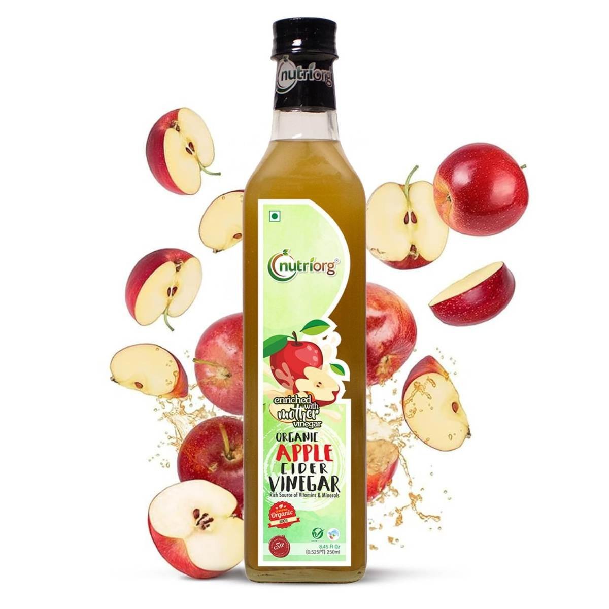 uk61uMeznyiKL-1.jpg Nutriorg Organic Apple Cider Vinegar 250ml |Organic Himalayan Apples | Mother of Vinegar with Probiotics | Unfiltered & Unpasteurized | For Weight Management, Reduced Bloating, Healthy Skin & Hair - Fast UK Delivery - Image 1