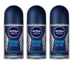 Nivea Fresh Active Deodorant Roll On for Men, 50ml, (Pack of 3) - Fast UK Delivery