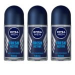 Nivea Fresh Active Deodorant Roll On for Men, 50ml, (Pack of 3) - Fast UK Delivery