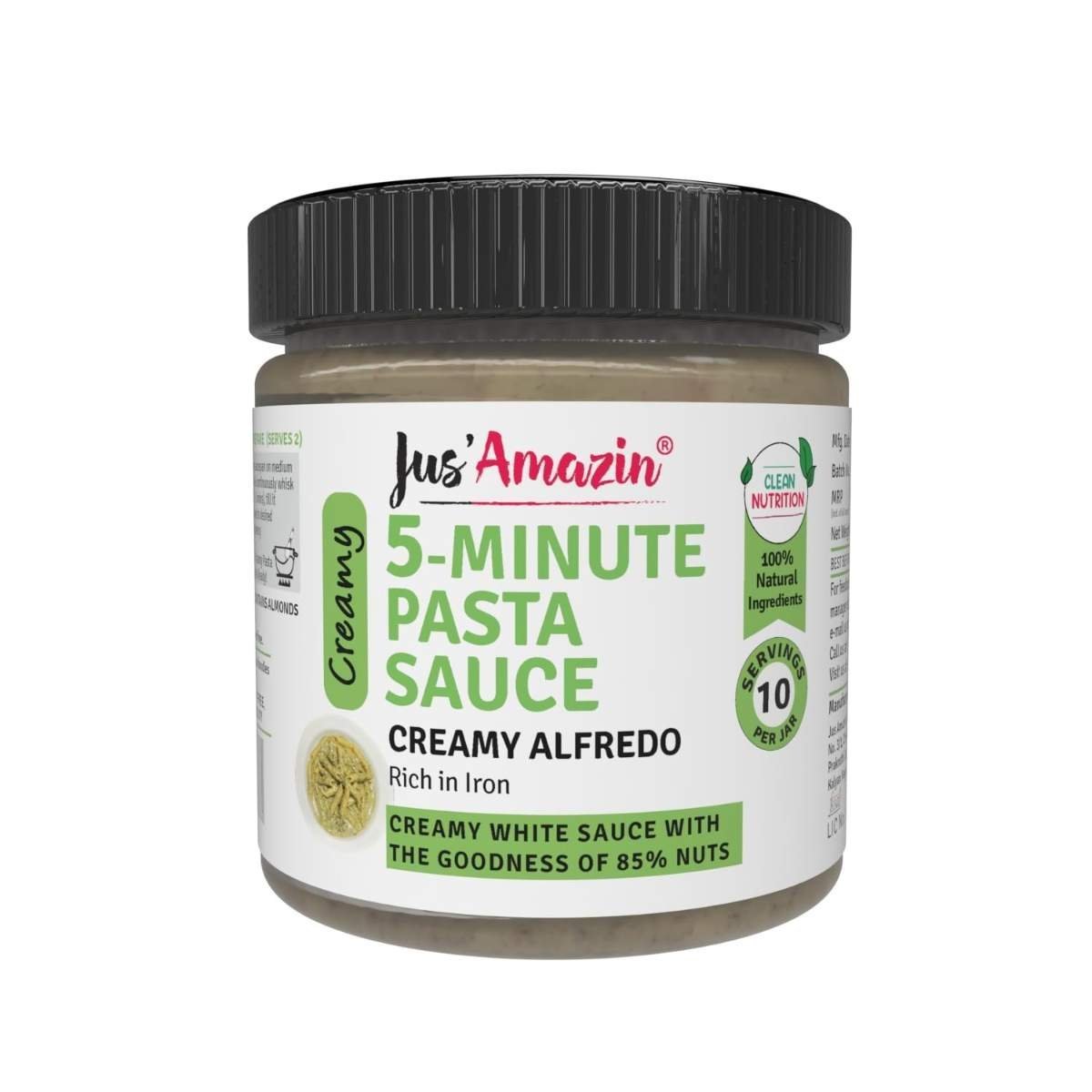 uk61upNHcOzaL-1-1.jpg Jus' Amazin 5-Minute Pasta Sauce - Creamy Alfredo (200g), Only 5 Ingredients, 100% Natural, 85% Nuts, Zero Additives, Vegan & Dairy Free, Ready to Cook, Italian Cuisine - Fast UK Delivery - Image 1