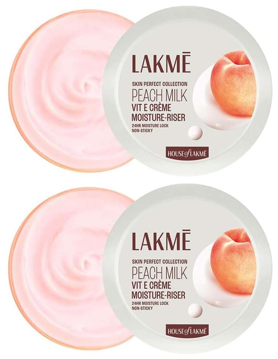 uk61usWbccDL-1.jpg LAKME Peach Milk Soft CreMe Moisturizer for Face 100 g, Daily Lightweight Whipped Cream with Vitamin E for Soft, Glowing Skin - Non Oily 24h Moisture (Pack of 2) - Fast UK Delivery - Image 1